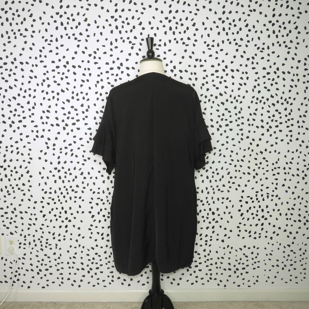 City Chic Black Double Frill Ruffle Sleeve V-Neck Tunic Dress - Picture 7 of 10
